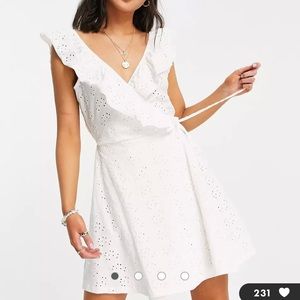 ASOS Floral Broderie Wrap Frill Mini Dress